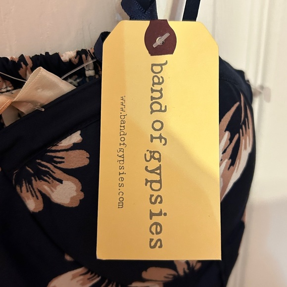 NWT Band of Gypsies Navy Blue Floral Mini Dress Sweetheart Boho Smocked Back S - Picture 5 of 7